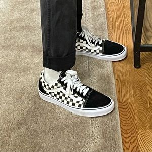 Checkered white and black vans